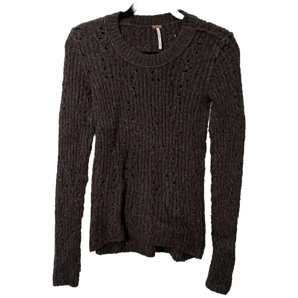 Free People Brown Open‎ Knit Long Sleeve Soft Cozy  Sweater Womens XS